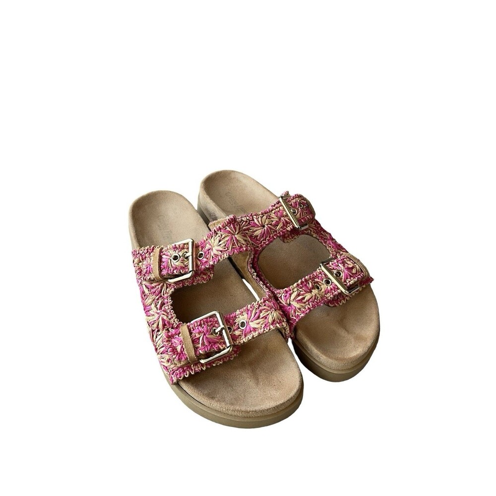 Comfort View Women’s Slide Sandals Pink Raffia Buckle Comfort Footbed Size 9